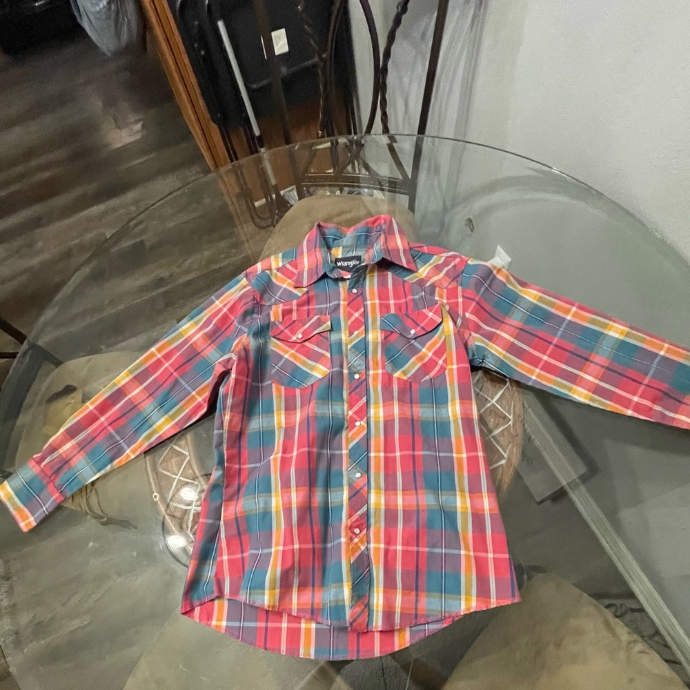 Wrangler Men’s Western Pearl Snap Shirt Plaid Multicolor Long Sleeve Size M